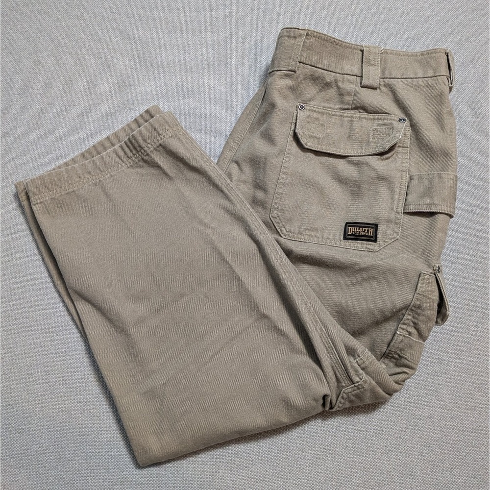 Duluth Trading Men's Khaki 44x30 Relaxed Fit Cargo Work Pants Canvas Workwear